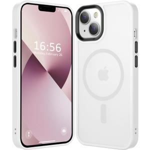 Compatible with iPhone 14/13 Case [Compatible with Magsafe & Military-Grade Protection] Slim Magnetic Translucent Matte Phone Case for iPhone 13/14 6.1'', Frosted White