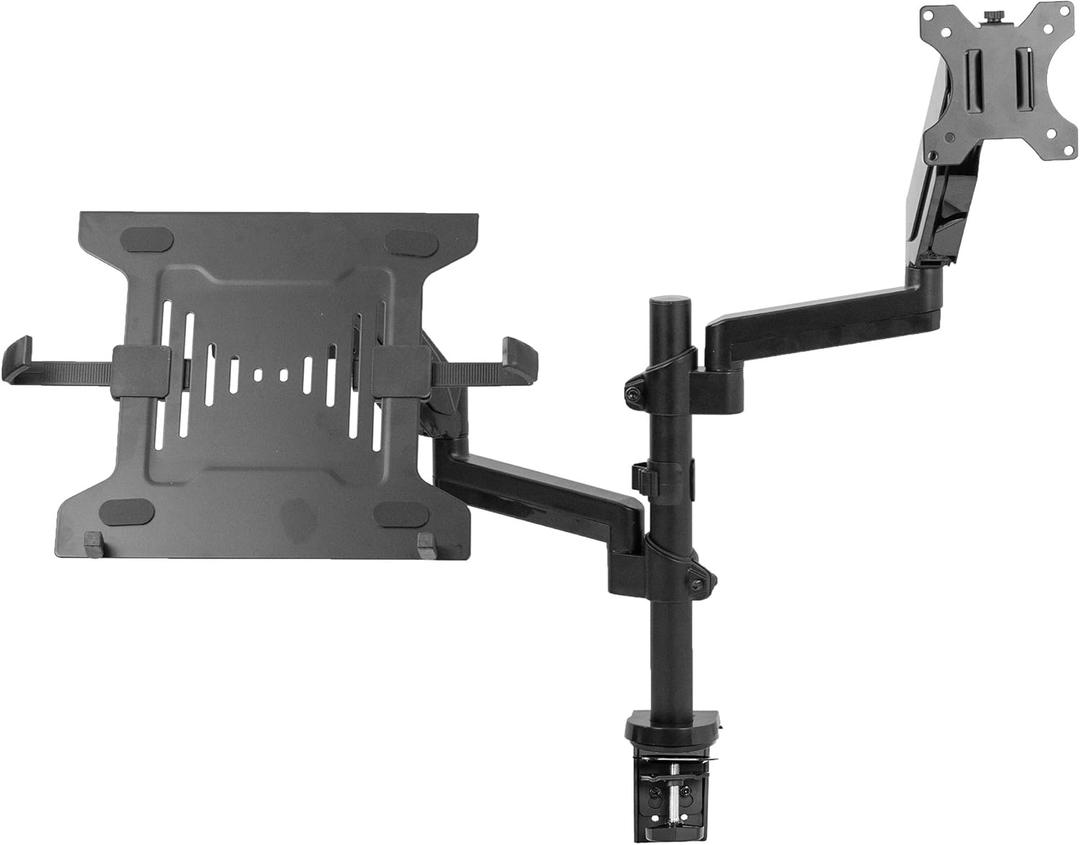VIVO Dual Arm Monitor + Laptop Mount for 17 to 32 inch Screens and 10 to 15.6 inch Laptops/Pneumatic Height Adjustment, Full Articulating Tilt, Swivel/Heavy Duty VESA Stand, STAND-V102L