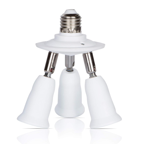 Simba Lighting E26 Light Bulb Socket Adapter Splitter to 3 Heads White Finish with Fully Adjustable Angles for Wide Coverage, Indoor and Outdoor Use for Ceiling Light or Lamp, Medium Screw Base