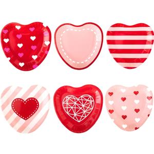 Winoo Design Valentines Plates - 60 PK - Heart Shaped Plates for Valentine's Day Decor