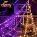 Halloween Decorations Outdoor Spider Web Lights - 550 LEDs Purple and Orange Remote Control Timer Plug in Giant Halloween Decor Cobwebs - 11 Modes Lighting Waterproof Yard Garden Party Decorations