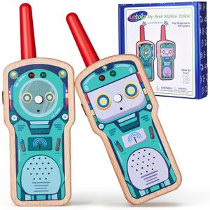 Robot Walkie Talkie for Kids, 2 Pack Wooden Handheld Walkie-Talkie for Boys and Girls Ages 3-12 Hiking Camping, 1000FT Long Range with 2 Way Radio, Indoor and Outdoor Toys for Birthday Xmas