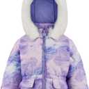LONDON FOG Girls' Heavyweight Puffer Jacket with Faux Fur Hood and Fleece Lining (14-16, Pastel Blue Pink)
