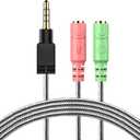 MillSO Headset Adapter, 3.3 Feet 3.5mm Mic and Audio Headphone Splitter (TRRS Male to 2 TRS Female) CTIA 4 Pole Stereo Jack Y Cable for Dual-Plug Headset to PS4, Xbox One, Phone, Laptop, PC (Black)