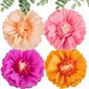 SUNBEAUTY Large Paper Flowers Decorations 4PCS 20'' Pink Orange Giant Paper Flowers Large Crepe Tissue Flower Decorations for Girls Women Birthday Baby Shower Spring Summer Wedding Wall Decor