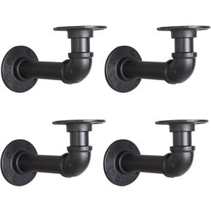 Industrial L Pipe Shelf Brackets for 7-14 in Depth Wood,Heavy-Duty 3/4" Iron,Wall Mount Floating Shelf Bracket L Metal Pipe Shelving Brackets for Wood-Black DIY Pipe Shelves(6.7*3.1 Inch 4 Pack)