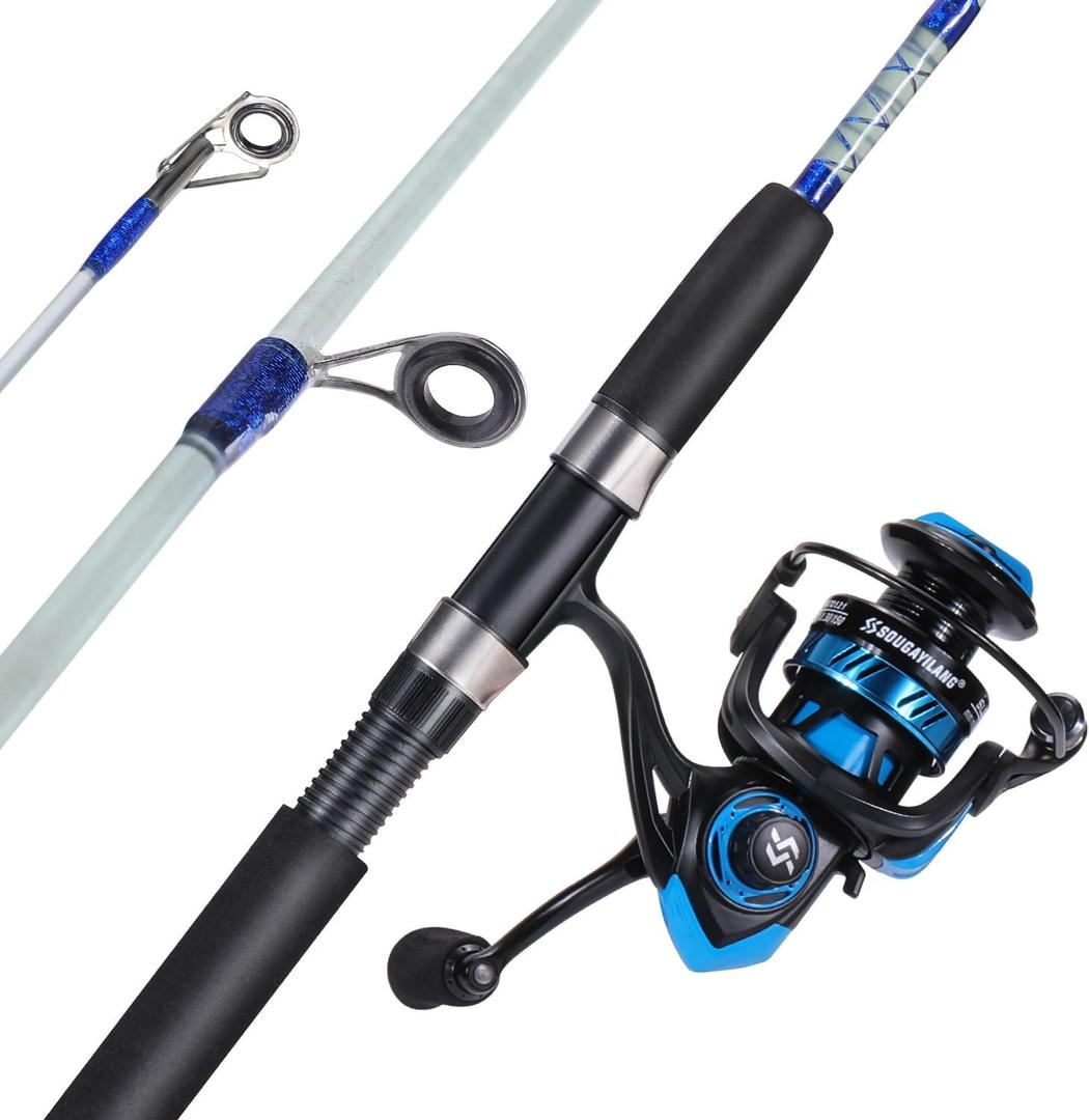Sougayilang Catfish Fishing Rod and Reel Combo, 2-Piece Spinning Combo, Durable Graphite & Glass Blanks Fishing Pole for Crappie (Blue-Fast-MH)
