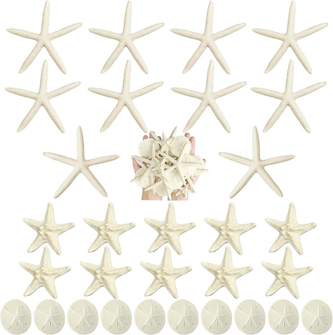 Queekay 30 Pcs Resin Starfish Sand Dollars for Crafts 2-4.7 Inch Fake Seashells Bulk Large White Sand Dollar Ornament for Beach Mermaid Birthday Wedding Christmas Party Decor DIY Craft Supplies