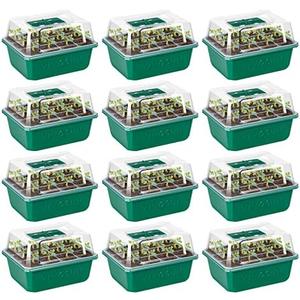 VIVOSUN 12-Pack Seed Starter Trays, 144-Cell Seed Starter Kit with Humidity Dome, Flat Reusable Plant Germination Trays with Drain Hole, Green Propagation Tray for Planting Seeds