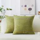 Home Brilliant Set of 2 Green Summer Pillow Covers Euro Pillow Shams 26x26 Striped Velvet Corduroy Decorative Europe Sham Throw Pillow Covers for Sofa Couch, 26 x 26 inch, Grass Green