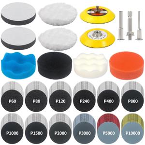 133 PCS Sanding Disc Drill Polishing Kit Sanding Attachment, 3 Inch Wet Dry Headlight Restoration Kit, Hook and Loop Sandpaper Buffing Pads with Rotary Tools for Car Wood Metal Glass Resin Expoxy