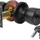 JO.KO Door Knob with Lock and Keyed, Black Matte Round Ball Lock Interior/Exterior Door Knob for Bedroom Or Bathroom/Entry Door Handle