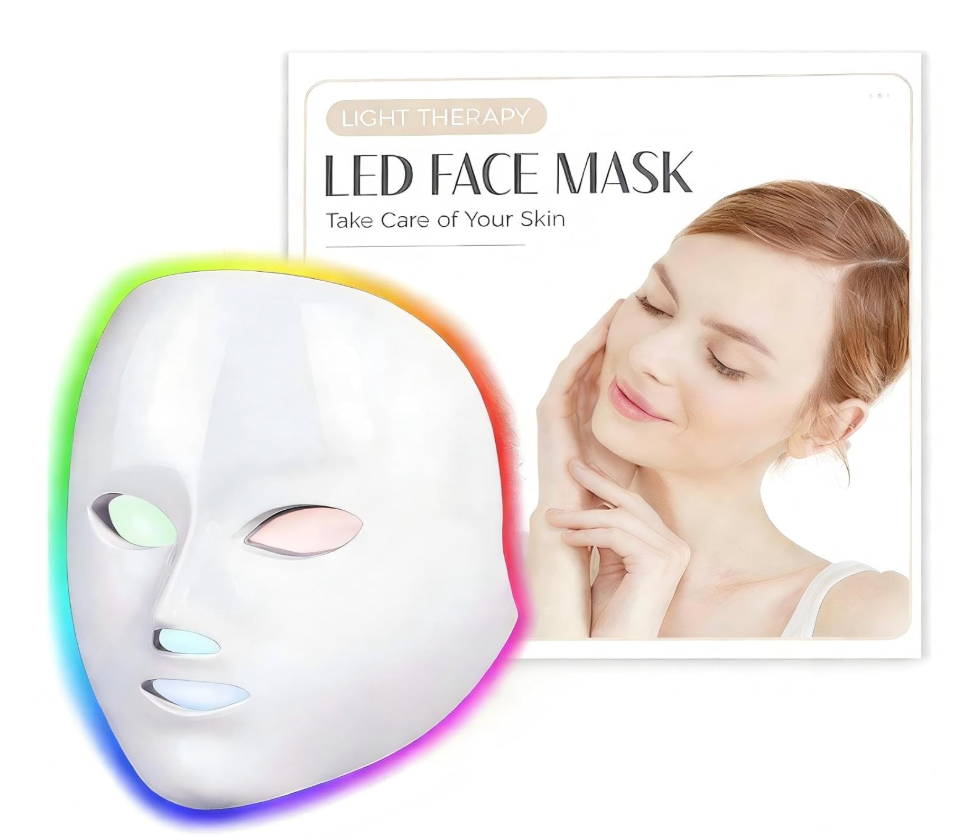 SDKWDH Red Light Photon Facial Mask with Remote Control, 7 Custom Modes with Infrared, Portable with Timer for Home Use