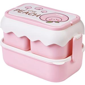 TOPINCN Cute Cartoon Microwaveable Lunch Box With Independent Compartment, Plastic Stackable Container (Pink)
