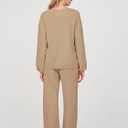 MEROKEETY Women's 2 Piece Outfits Lounge Sets Fall Winter Long Sleeve Knit Sweater Wide Leg Pant Matching Set (S)