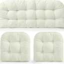 Barydat 3 Pack Wicker Furniture Cushions Waterproof Outdoor/Indoor Tufted Wicker Chair Cushions 1 Loveseat and 2 U-Shape Rattan Chairs for Patio Furniture, Rattan Love Seat, Bench(Cream)
