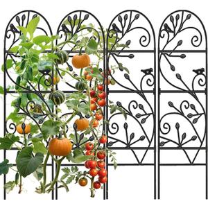Amagabeli 4 Pack Garden Trellis for Climbing Plants Outdoor, 46" x 15" Rose Wrought Iron Trellis for Vine Vegetable Flower Ivy Cucumber Decorative Trellis, Black