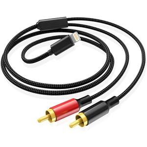 KENJURL Braided Lightning to RCA Splitter Cable - Dual Male Audio Adapter for iPhone, iPad, iPod. Ideal for Home and Car Audio (6ft) LB-01