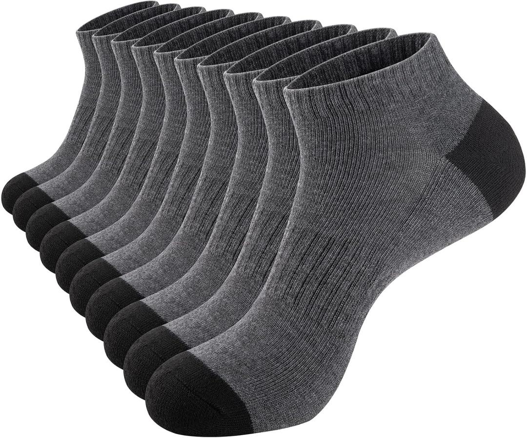 Eallco 10 Pairs Mens Ankle Socks Low Cut Socks for Men Athletic Socks Breathable Cushioned, Fits For US Men Sock Size 9-12 (Shoe Size 6-11)