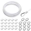MECCANIXITY 49FT Stainless Steel Cable Railing Kit, 1/8" Vinyl Coated 7x7 Strand Wire Rope with Loop Sleeves and Thimbles for Outdoor Deck Fence Wire & String Light,Picture Hanging,White