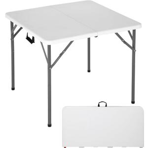 FDW 34" Square Outdoor Dining Table, Foldable Portable Plastic Folding Card Table with Built in Carrying Handle and Height Adjustable for Party and Wedding Use, White