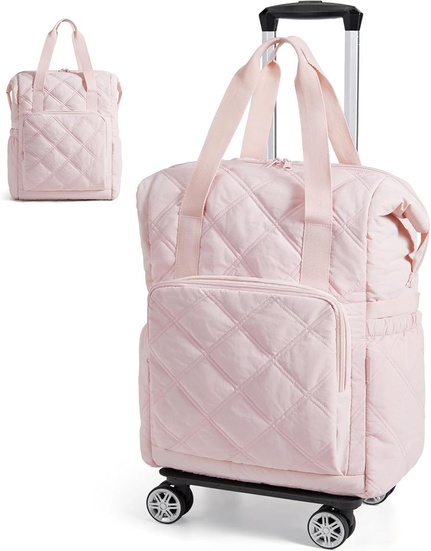 BAGSMART Rolling Duffle Bag with Wheels, Carry on Travel Bag with | Detachable Base, Carry on Travel Bag with PVC Wet Pocket, 4 silent spinner wheels