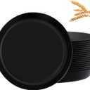 EI 18pcs Black Wheat Straw Plates,Heavy Duty Reuasble Unbreakable Plastic Plates with Lip Edge,Melamine Plates for Kitchen,Camping,Picnic,Halloween