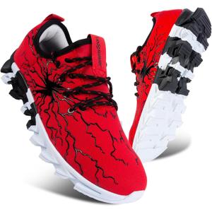 Boys Girls Running Tennis Shoes Kids Sneakers Non Slip Breathable Strap Athletic Sports Shoes, Red/White, 1 Little Kid