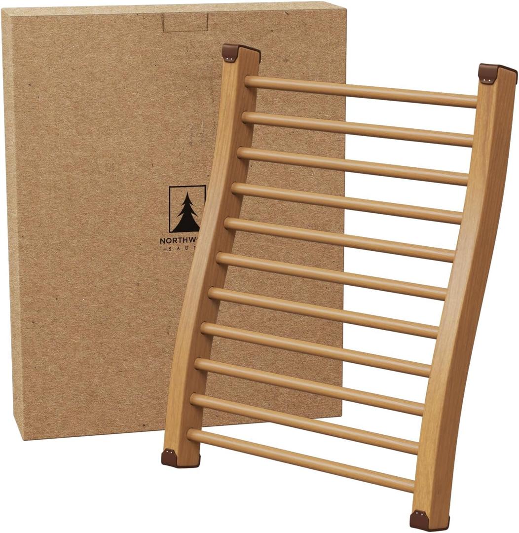 Sauna Backrest - Handmade from Canadian Red Cedar Wood - Ergonomic S-Shape Back Support & Non-Slip Pads, Cedar Wood - 1 Pack