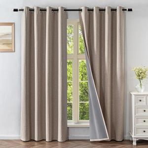 Veloraft Linen Curtains 72 Inches Long 2 Panels Set, 100% Blackout Curtains Textured Thermal Insulated, Grommet Light Blocking Drapes for Living Room Bedroom Luxury Decor(52W × 72L inch, Linen)
