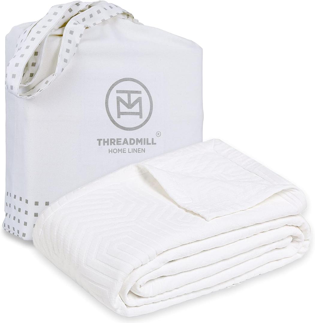 Threadmill Luxury Cotton Blankets for Twin Size Bed | All-Season 100% Cotton Twin Blanket for Bed | Aster Jacquard Lightweight, Soft & Cozy Coverlet, 350GSM, 68x90 inches | White