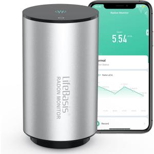 Life Basis Radon Detector for Home Basement, Smart Radon Monitor Fast Capture of Fluctuating Levels, Radon Tester Short & Long-Term Monitoring with Alert Notifications - Connected Mobile App & WiFi