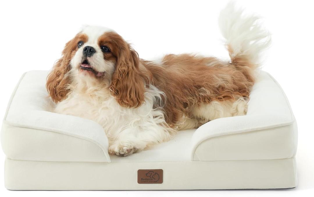 Bedsure Orthopedic Dog Bed Medium Size Dogs - Washable Medium Dog Cat Bed Waterproof, Comfort Pet Couch Sofa with Washable Removable Cover, Pets Bed with Nonskid Bottom, Ivory, 28" (Beige)