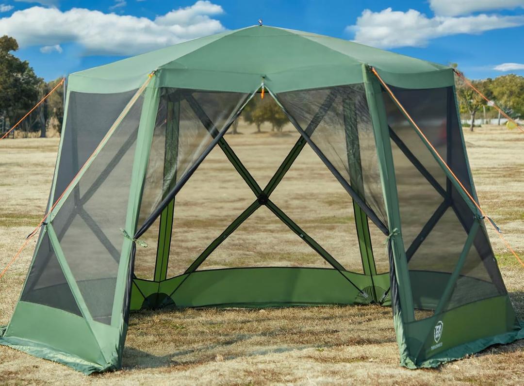EVER ADVANCED Pop up Screen House Tent for Camping 11.5 x 9.8 ft, Instant Screened Gazebo Canopy with Netting, Portable Shelter Enclosure for Outdoor, Backyard (Army Green)