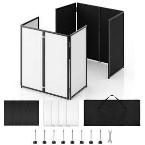 Portable DJ Facade Booth, Foldable DJ Table Stand, 40x20x45" Tabletop, DJ Facade Station for DJ Controller, Mixer & Laptop Events & Parties Includes Carry Bag & Black and White Lighting Scrims