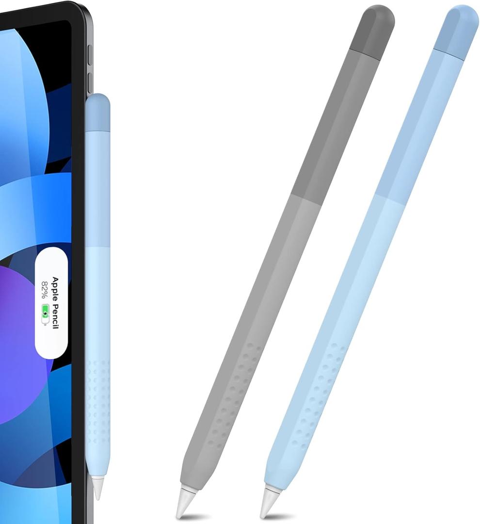 Delidigi Case for Apple Pencil Pro (2024) and Apple Pencil 2nd Generation Gradient Color Silicone Protective Cover Sleeve Accessories Compatible with iPencil Magnetic Charging and Double Tap- Blue+ Grey