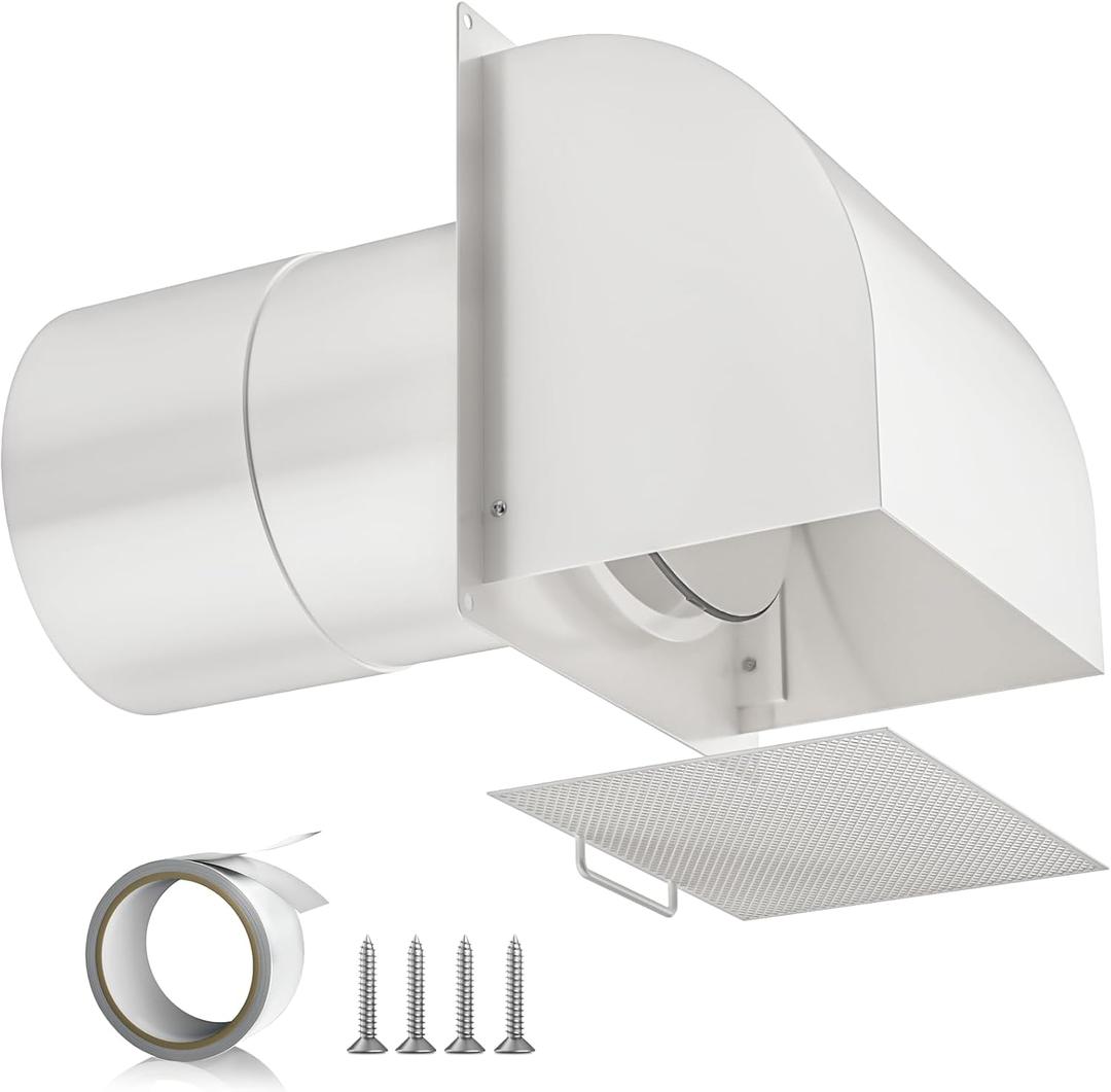 [Upgraded] Hon&Guan 6 Inch Hooded Wall Vent with Magnetic Seal Flap and Removable Mesh, Arc-Shaped 6'' Exhaust Vent Cover Cap for Kitchen Range Hood/Dryer/Bathroom Exhaust(Galvanized Steel, White)