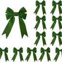 12 Pcs Dark Green Velvet Ribbon Bow Christmas Wreath Bows for Garland Gift Wrapping Indoor Outdoor Christmas Parties Decorations (Dark Green, 12)