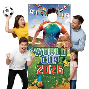 World Cup Photo Banner 2026 71x35 Inches Soccer Player Cutout Backdrop with Face Hole for Soccer Party Decorations Soccer Photo Booth Props Gift and Soccer Party Backdrop