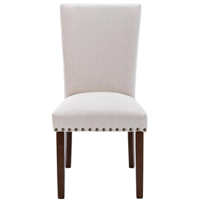 COLAMY 2 Nailhead Dining Room Chairs, White/Beige. Set of 2 Chairs