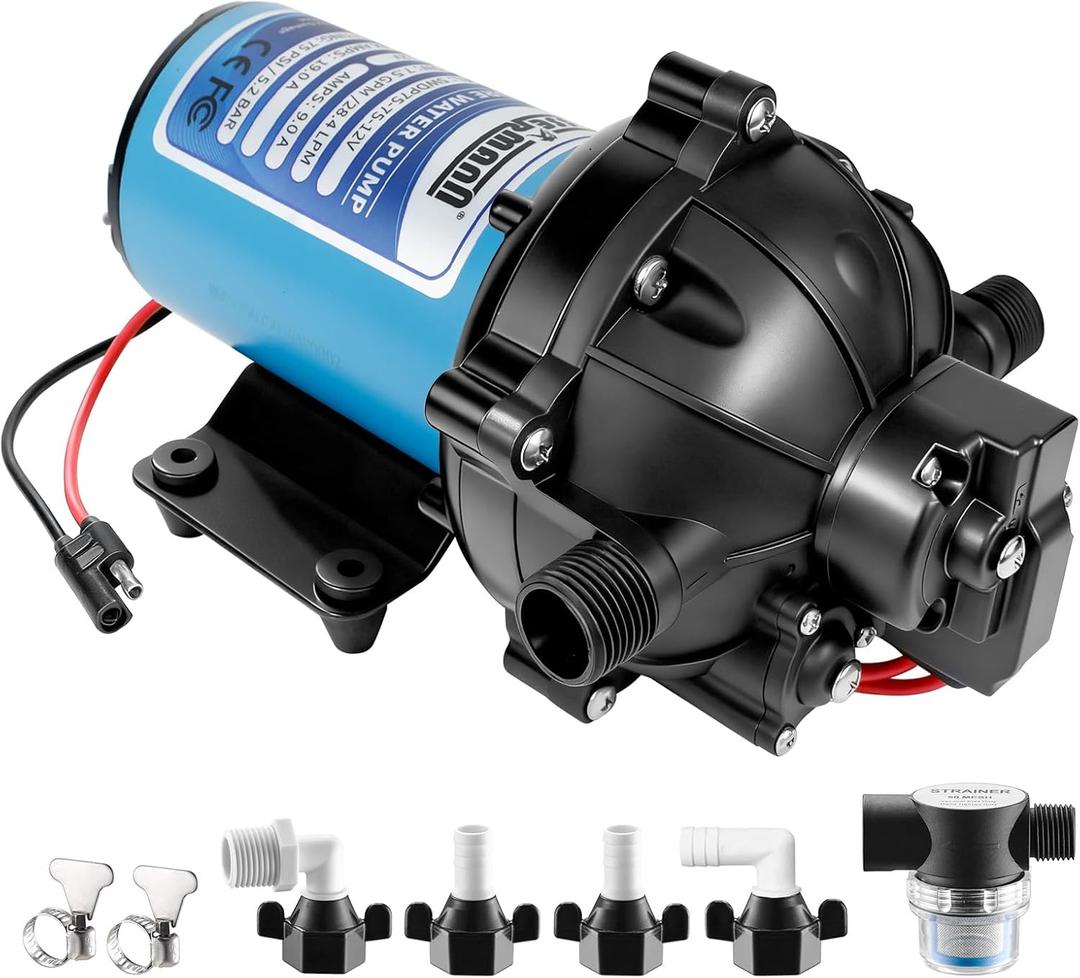 WASSERMANN 55-Series Boat Water Pressure Pumps,12V DC 7.5 GPM 75 PSI,5 Chamber Self-Priming with Heavy Duty Pressure Switch Diaphragm Water Pump,for Boat Decks, Large RV, Yacht Marine Caravan