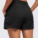 CRZ YOGA Lightweight Casual Shorts for Women 3.5" - High Waisted Linerless for Athletic Lounge Hiking with Zip Pockets (Black, L)