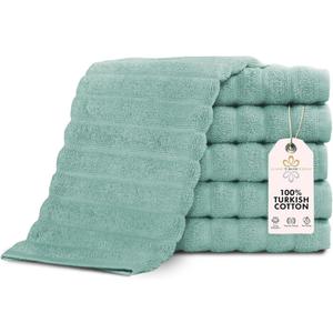 Classic Turkish Towels CTT Luxurious 100% Turkish Cotton Washcloths 6 Pack, Highly Absorbent & Quick Dry, Face Towels Wash Cloths for Hotel, Spa & Gym | 13"x13" (Spa Green, 6-Piece Washcloth Set)