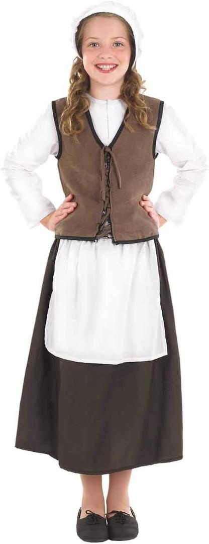 fun shack Kids Colonial Costume Girls, Tudor Kitchen Dress, Medieval Renaissance Outfit, Pilgrim Attire for Girls (Large)