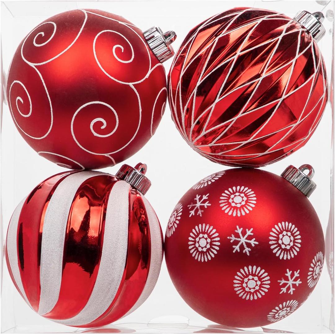 Christmas Ball Ornaments - Large Red 4.7" Shatterproof Tree Hanging Ornaments for Xmas, New Year, Wedding, Party & Holiday Indoor/Outdoor Decor