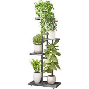 LINZINAR Plant Stand Indoor Outdoor Metal 4 Tier 5 Potted Multiple Flower Pot Holder ShelfPlanter Display Shelving Unit for Patio Garden Corner Balcony Living Room (Dark Grey)