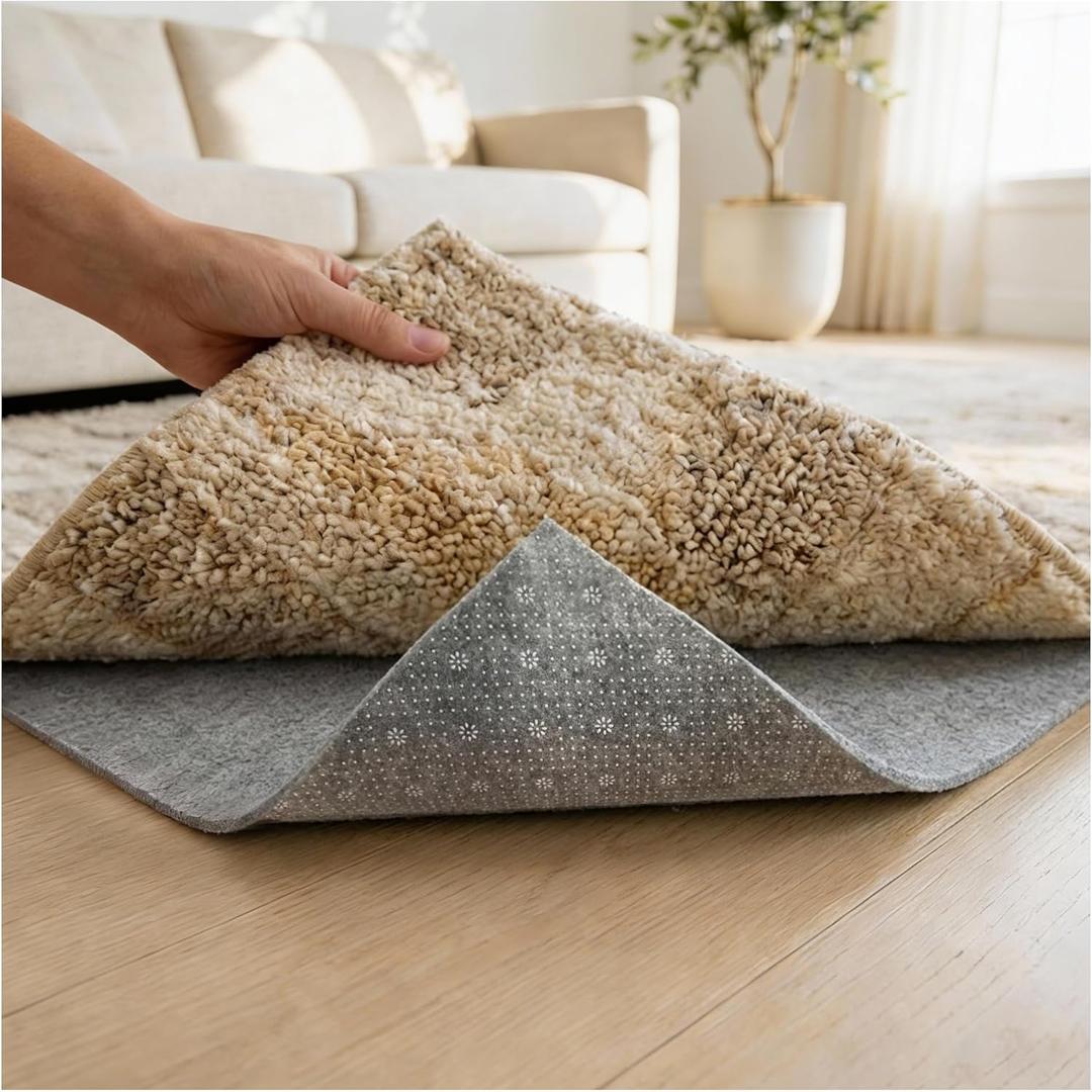Felt Rug Pad with Gripper Dots, 8x10 Ft Non-Slip Rug Underpad with PVC Backing, 1/6" Thick Cushioned Carpet Pad Gripper for Hardwood Floors, Vinyl & Tile, Under Rug Padding Floor Protection