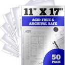 Performore 11 x 17 Sheet Protectors with 90 Microns Thick, Portrait View, Top Loading, Protect, Store and Display 11X17 Paper, Photographs, Prints, and Documents, 50 Pack