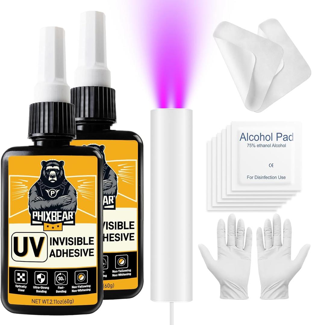 PHIXBEAR Invisible Repair UV Resin Kit with Light, Strong Bond - Clear Anti-Yellowing UV Glue, Epoxy Resin for Jewelry, Crafts, and Repairing Plastic, Glass & Acrylic 260g