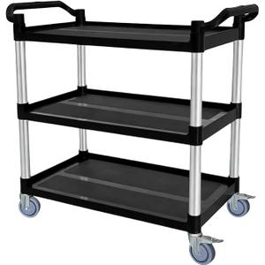 Utility Cart with Tangle-Free Wheels, 3 Tier Rolling Cart with Wheels(2 with Brakes), Heavy Duty 350 Lbs Capacity,Commercial Serving Cart for Home, Office, Restaurant, Warehouse.34 L x 17" W x 38" H